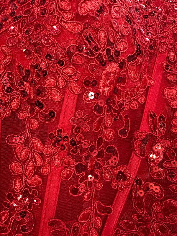 Trumpet/Mermaid Strapless Corset Ruffle Prom Dresses with Sequin Appliques