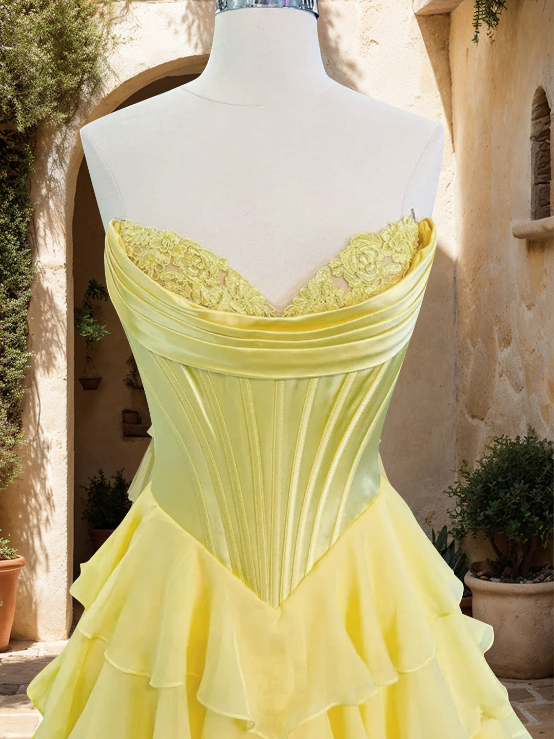 A-Line/Princess Sweetheart Ruffle Tiered Prom Dresses with Split Side