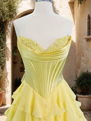 A-Line/Princess Sweetheart Ruffle Tiered Prom Dresses with Split Side