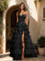 A-Line/Princess Sweetheart Ruffle Tiered Prom Dresses with Split Side