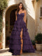 A-Line/Princess Sweetheart Ruffle Tiered Prom Dresses with Split Side