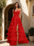 A-Line/Princess Sweetheart Ruffle Tiered Prom Dresses with Split Side