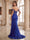Trumpet/Mermaid Off-the-Shoulder Slit Long Prom Dresses with Sequin Appliques