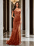 Trumpet/Mermaid Off-the-Shoulder Slit Long Prom Dresses with Sequin Appliques