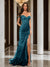 Trumpet/Mermaid Off-the-Shoulder Slit Long Prom Dresses with Sequin Appliques
