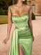 Trumpet/Mermaid Straps Sweetheart Corset Pleated Prom Dresses with Split Side