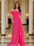 Sheath/Column Off-the-Shoulder Pleated Sequin Prom Dresses with Split Side