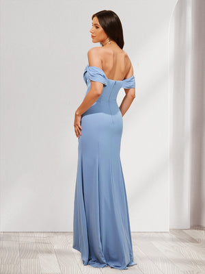 Trumpet/Mermaid Cowl Neck Off-the-Shoulder Long Bridesmaid Dresses