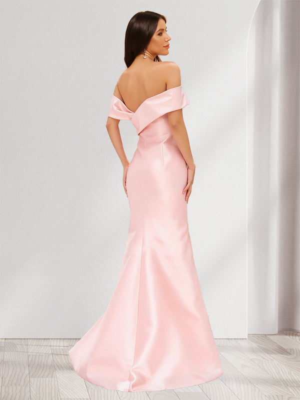Trumpet/Mermaid Off-the- Shoulder Ruffle Bridesmaid Dresses with Split Side