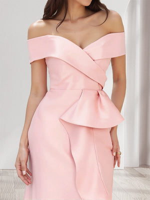 Trumpet/Mermaid Off-the- Shoulder Ruffle Bridesmaid Dresses with Split Side