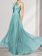 A-Line/Princess Halter Pleated Long Bridesmaid Dresses