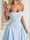 A-Line/Princess Off-the-Shoulder Tea-Length Bridesmaid Dresses with Pleats