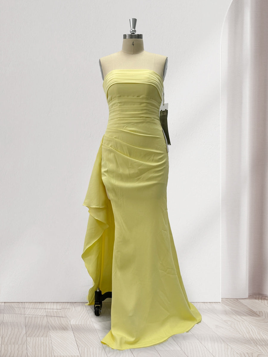 Sheath/Column Strapless Pleated Ruffle Bridesmaid Dresses with