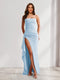 Sheath/Column Strapless Pleated Ruffle Bridesmaid Dresses with Split Side
