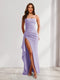 Sheath/Column Strapless Pleated Ruffle Bridesmaid Dresses with Split Side