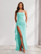 Sheath/Column Strapless Pleated Ruffle Bridesmaid Dresses with Split Side