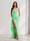 Sheath/Column Strapless Pleated Ruffle Bridesmaid Dresses with Split Side