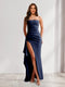 Sheath/Column Strapless Pleated Ruffle Bridesmaid Dresses with Split Side