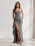 Sheath/Column Strapless Pleated Ruffle Bridesmaid Dresses with Split Side
