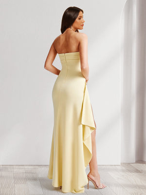 Sheath/Column Strapless Long Prom Dresses for Formal Evening Party with Split Side