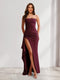 Sheath/Column Strapless Long Prom Dresses for Formal Evening Party with Split Side