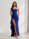 Sheath/Column Strapless Long Prom Dresses for Formal Evening Party with Split Side