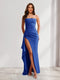 Sheath/Column Strapless Long Prom Dresses for Formal Evening Party with Split Side
