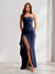 Sheath/Column Strapless Long Prom Dresses for Formal Evening Party with Split Side