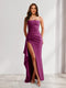 Sheath/Column Strapless Long Prom Dresses for Formal Evening Party with Split Side