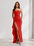Sheath/Column Strapless Long Prom Dresses for Formal Evening Party with Split Side
