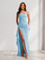 Sheath/Column Strapless Long Prom Dresses for Formal Evening Party with Split Side