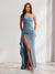 Sheath/Column Strapless Long Prom Dresses for Formal Evening Party with Split Side