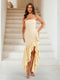 Trumpet/Mermaid Strapless Ruffle Tiered Long Bridesmaid Dresses with Split Side