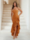 Trumpet/Mermaid Strapless Ruffle Tiered Long Bridesmaid Dresses with Split Side