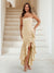 Trumpet/Mermaid Strapless Ruffle Tiered Long Bridesmaid Dresses with Split Side
