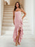 Trumpet/Mermaid Strapless Ruffle Tiered Long Bridesmaid Dresses with Split Side