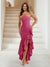 Trumpet/Mermaid Strapless Ruffle Tiered Long Bridesmaid Dresses with Split Side