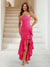Trumpet/Mermaid Strapless Ruffle Tiered Long Bridesmaid Dresses with Split Side