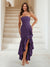 Trumpet/Mermaid Strapless Ruffle Tiered Long Bridesmaid Dresses with Split Side