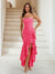 Trumpet/Mermaid Strapless Ruffle Tiered Long Bridesmaid Dresses with Split Side