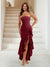 Trumpet/Mermaid Strapless Ruffle Tiered Long Bridesmaid Dresses with Split Side
