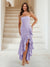 Trumpet/Mermaid Strapless Ruffle Tiered Long Bridesmaid Dresses with Split Side