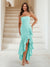 Trumpet/Mermaid Strapless Ruffle Tiered Long Bridesmaid Dresses with Split Side