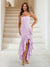 Trumpet/Mermaid Strapless Ruffle Tiered Long Bridesmaid Dresses with Split Side