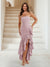 Trumpet/Mermaid Strapless Ruffle Tiered Long Bridesmaid Dresses with Split Side