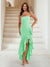 Trumpet/Mermaid Strapless Ruffle Tiered Long Bridesmaid Dresses with Split Side