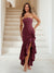 Trumpet/Mermaid Strapless Ruffle Tiered Long Bridesmaid Dresses with Split Side