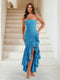 Trumpet/Mermaid Strapless Ruffle Tiered Long Bridesmaid Dresses with Split Side