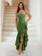 Trumpet/Mermaid Strapless Ruffle Tiered Long Bridesmaid Dresses with Split Side