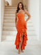 Trumpet/Mermaid Strapless Ruffle Tiered Long Bridesmaid Dresses with Split Side
